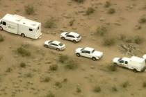 This aerial still image from video provided by KTLA shows law enforcement vehicles where severa ...