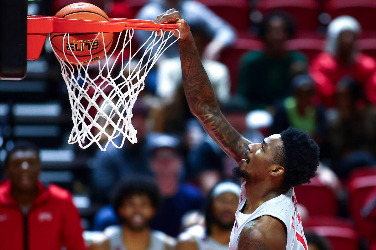UNLV Rebels forward Kalib Boone (10) scores during the second half of an NCAA college basketbal ...