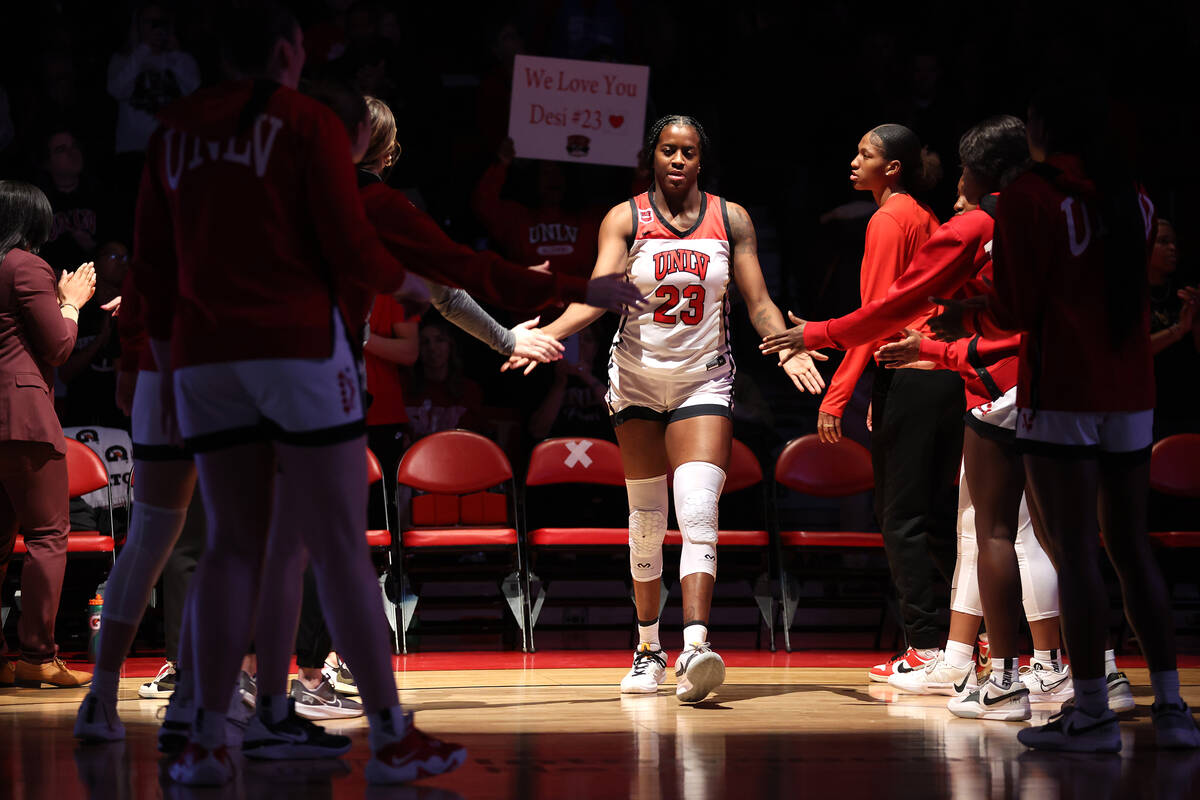 UNLV Lady Rebels center Desi-Rae Young (23) is announced in the starting lineup before an NCAA ...