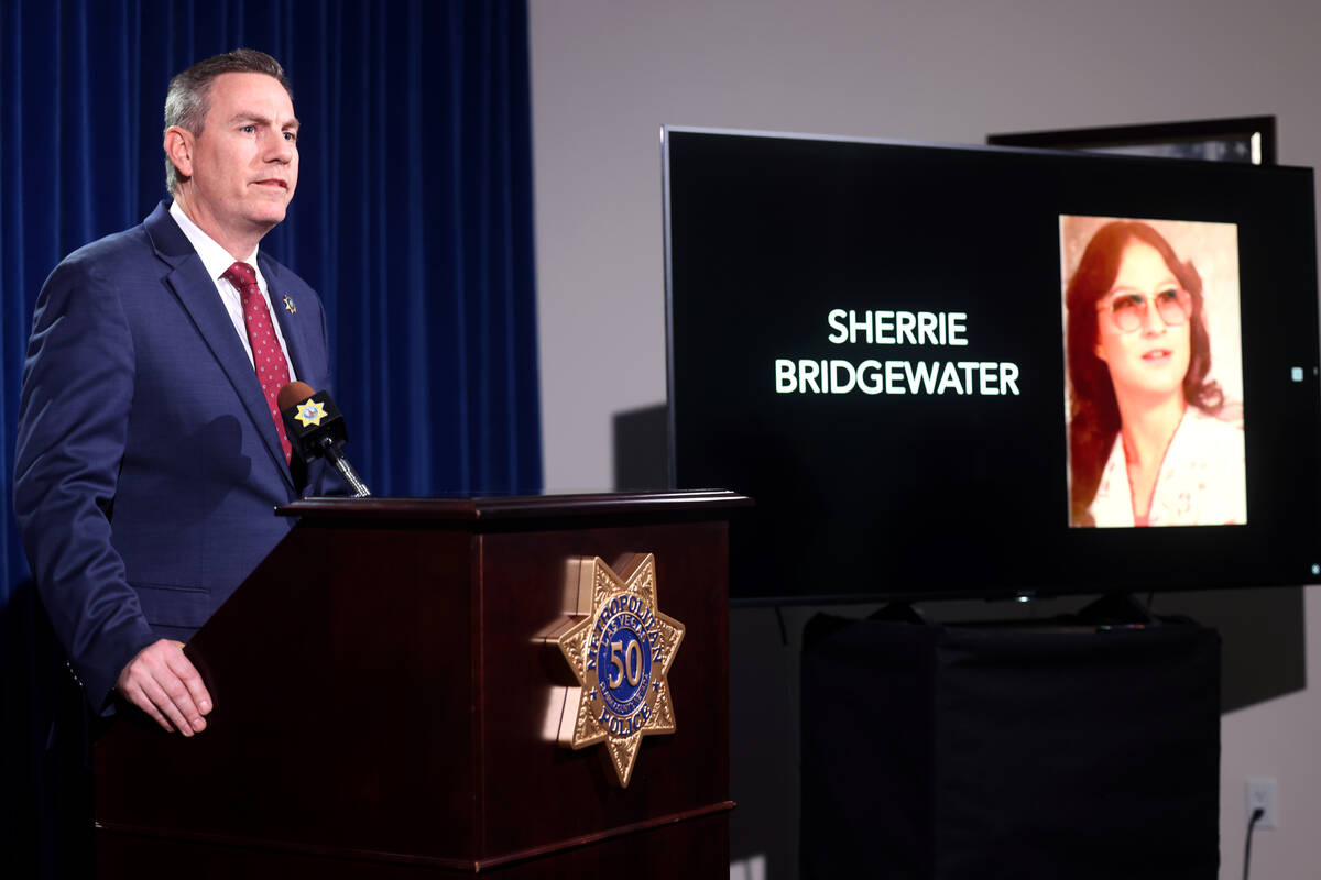Homicide Lt. Jason Johansson shows a photo of Sherrie Bridgewater, who was murdered in Las Vega ...
