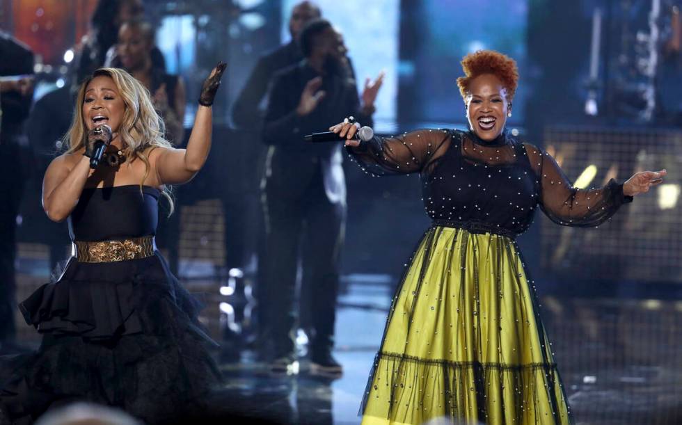 Erica Campbell, left, and Tina Campbell, of Mary Mary, perform "Old Landmark" during ...
