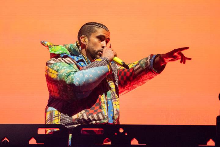 Bad Bunny performs at the Coachella Music & Arts Festival at the Empire Polo Club on Friday ...
