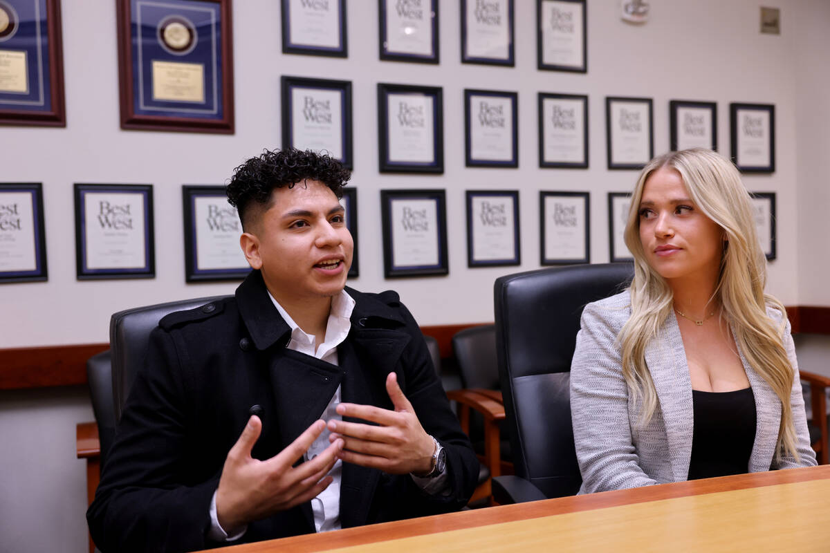 Generation Z real estate agents Bryan Cornejo, 21, and Khloe Hammond, 22, talk to a reporter at ...