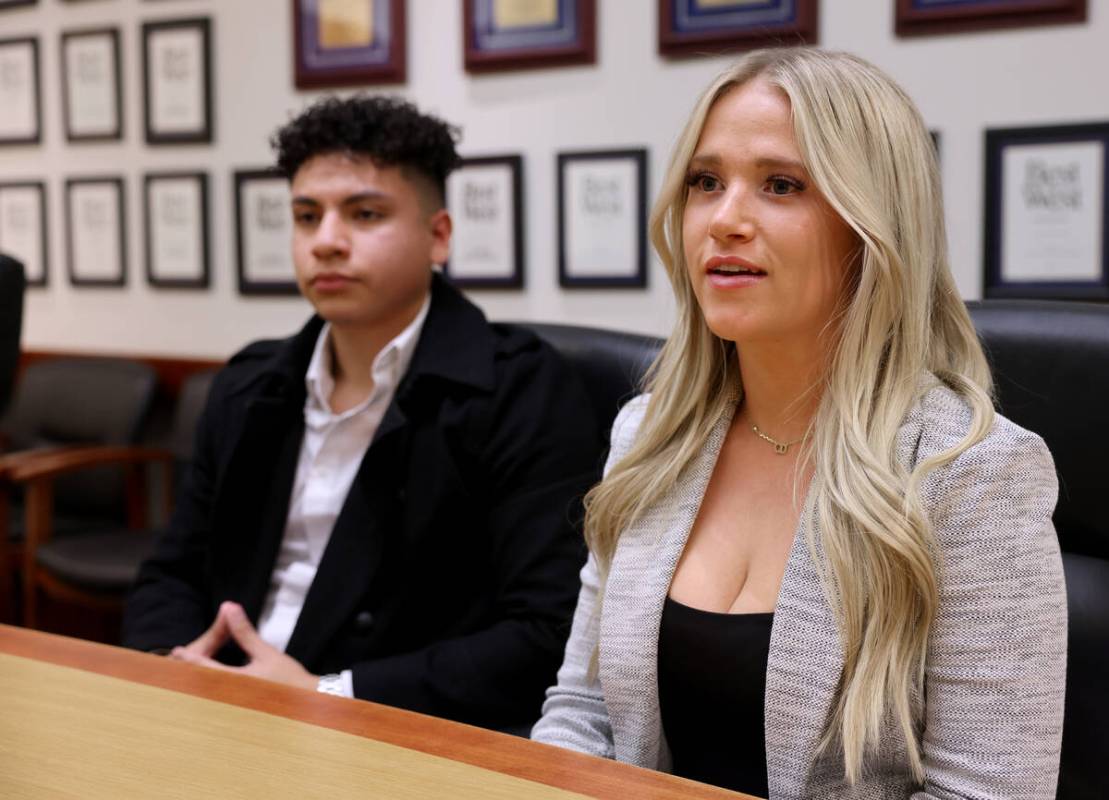 Generation Z real estate agents Bryan Cornejo, 21, and Khloe Hammond, 22, talk to a reporter at ...