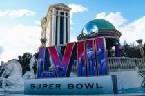 A Super Bowl installment in front of Caesars Palace is seen on Wednesday, Feb. 7, 2024, in Las ...