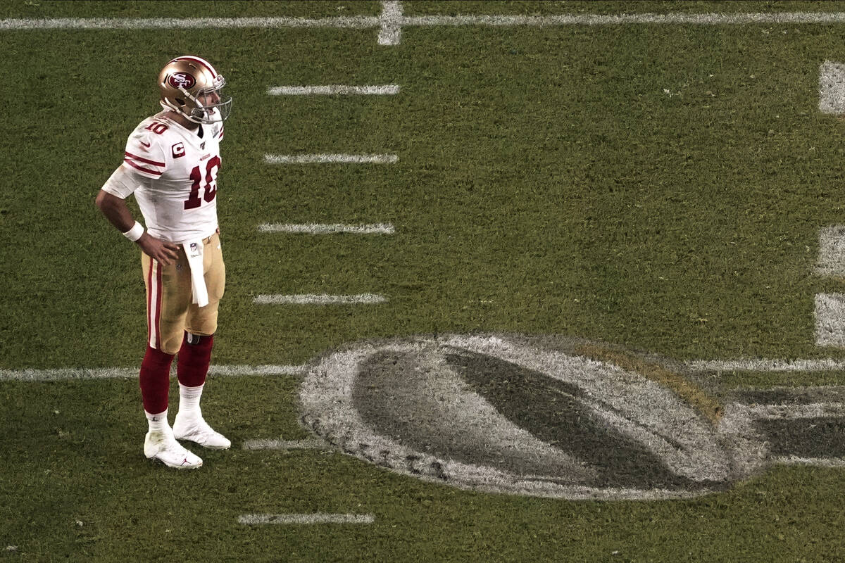San Francisco 49ers quarterback Jimmy Garoppolo (10) stands on the field, during the second hal ...