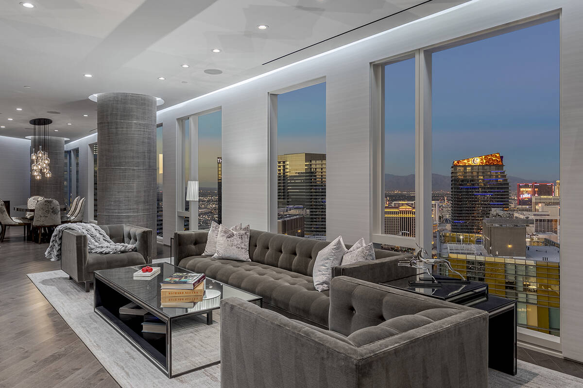 This $9.5 million Waldorf Astoria penthouse features sweeping views of the Las Vegas Strip. (BHHS)