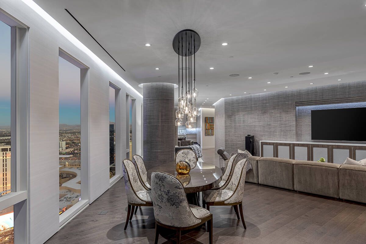 The dining room of the $9.5 million penthouse at the Waldorf Astoria. (BHHS)