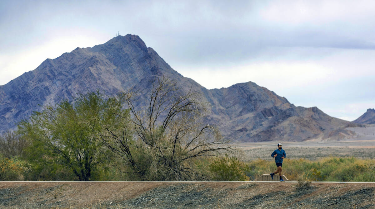 A man takes a morning jog on the path at the Clark County Wetlands Park on World Wetlands Day o ...
