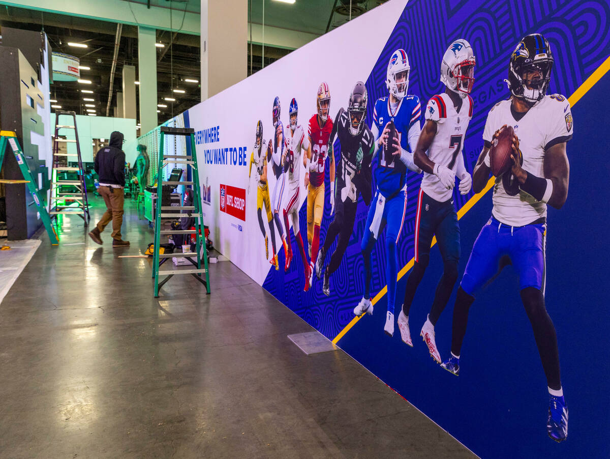 The interior of the NFL Shop being is set up for the Super Bowl Experience at the Mandalay Bay ...