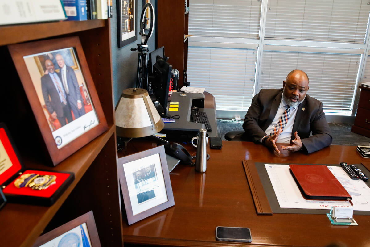 U.S. Attorney Jason Frierson, the first African-American U.S. Attorney for Nevada, speaks to th ...
