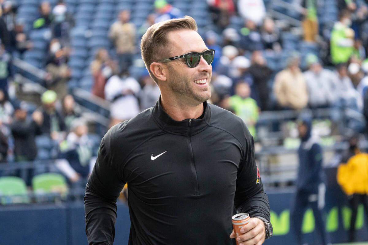 Arizona Cardinals head coach Kliff Kingsbury is pictured before an NFL football game against th ...