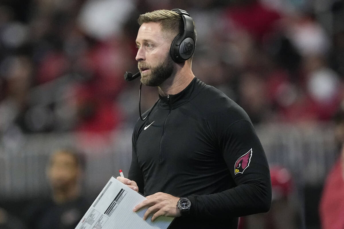 FILE - Arizona Cardinals head coach Kliff Kingsbury watches play against the Atlanta Falcons du ...