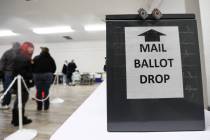 A mail ballot drop box is seen on Election Day at Bob Ruud Community Center in Pahrump on Tuesd ...