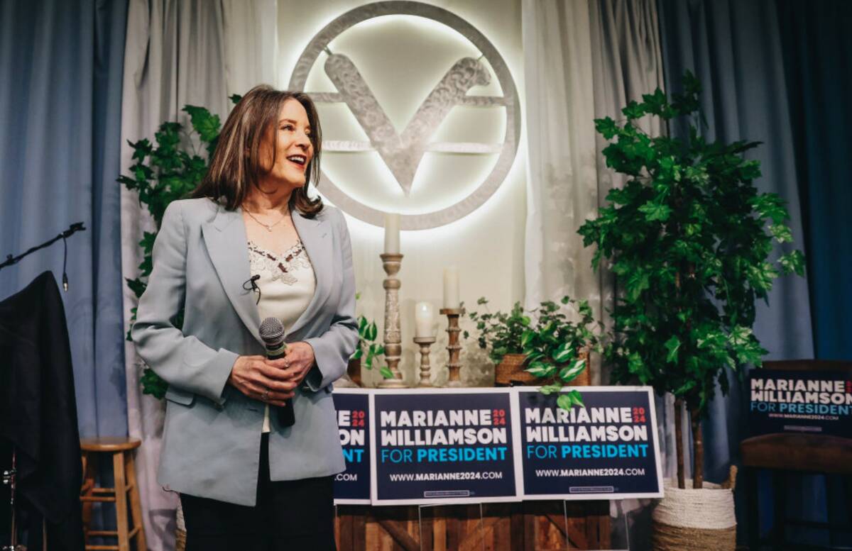 Marianne Williamson speaks to supporters during a campaign event at the Center for Spiritual Li ...