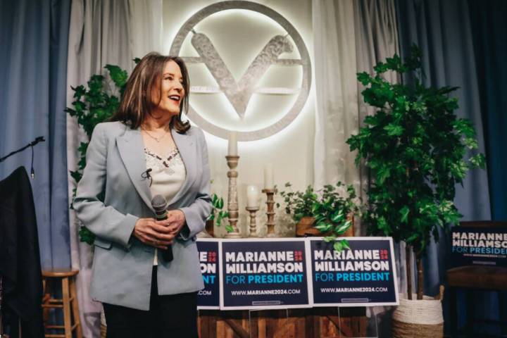 Marianne Williamson speaks to supporters during a campaign event at the Center for Spiritual Li ...