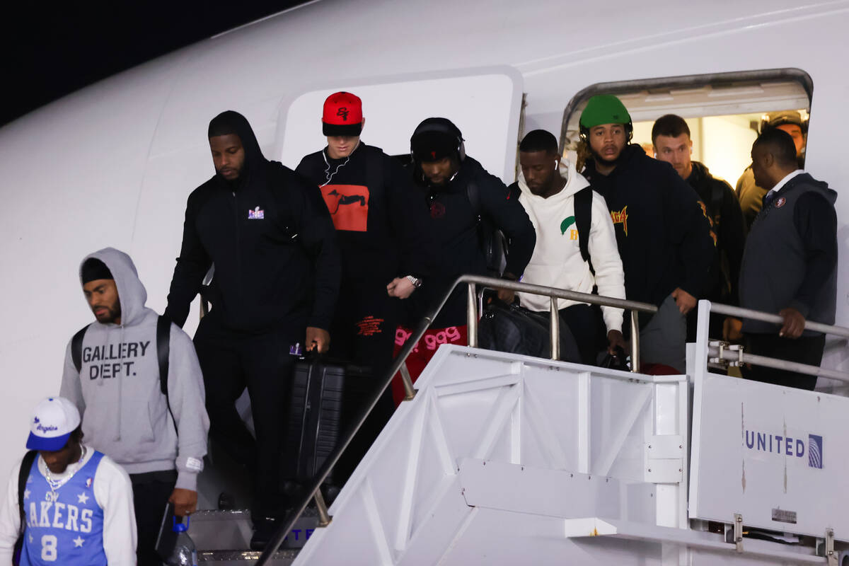 The San Francisco 49ers arrive at Harry Reid International Airport on Sunday, Feb. 4, 2024 in L ...