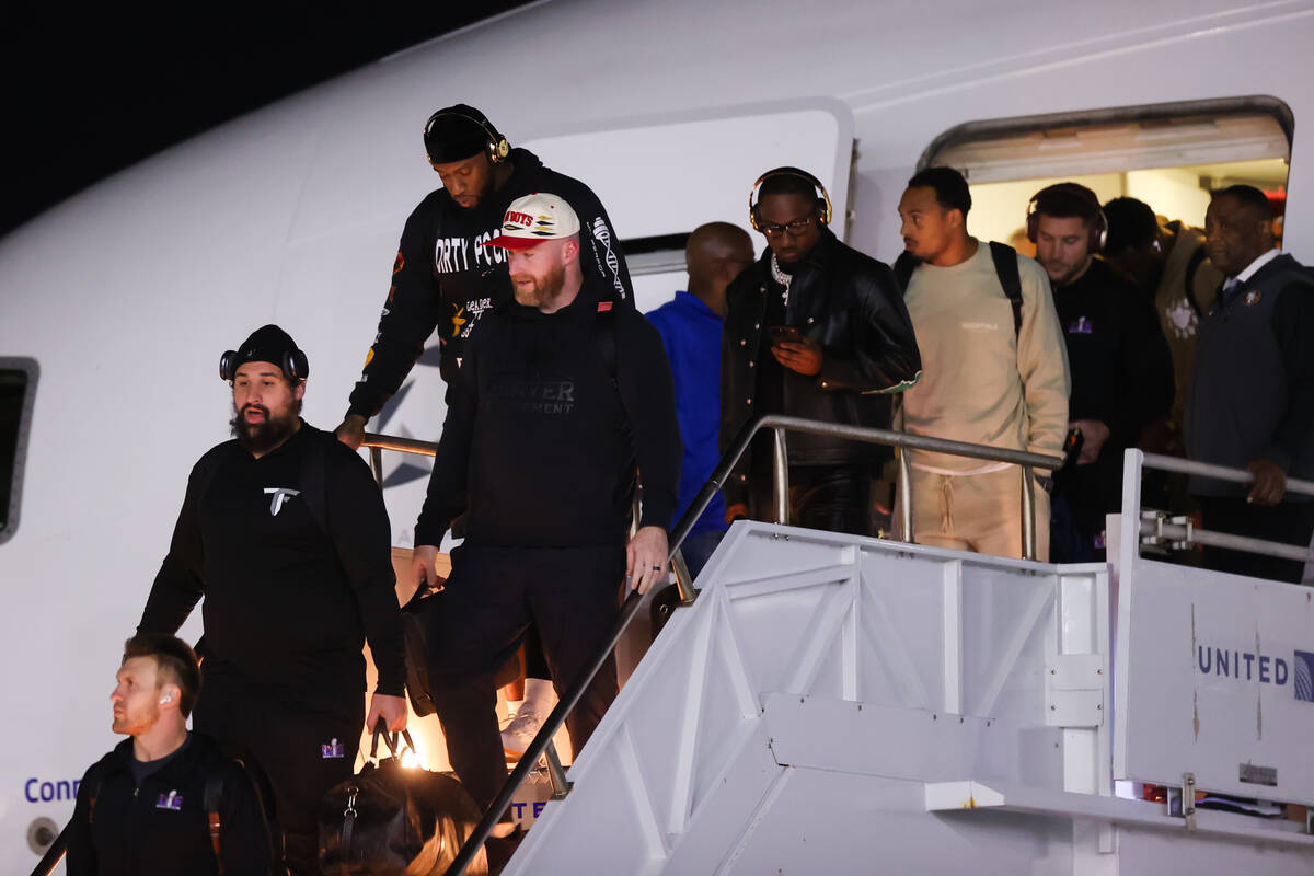 The San Francisco 49ers arrive at Harry Reid International Airport on Sunday, Feb. 4, 2024 in L ...