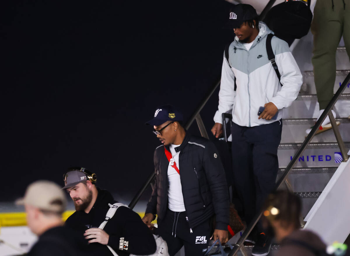 The San Francisco 49ers arrive at Harry Reid International Airport on Sunday, Feb. 4, 2024 in L ...