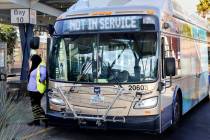 An RTC bus driver takes a break at Bonneville Transit Center in downtown Las Vegas on Friday, J ...