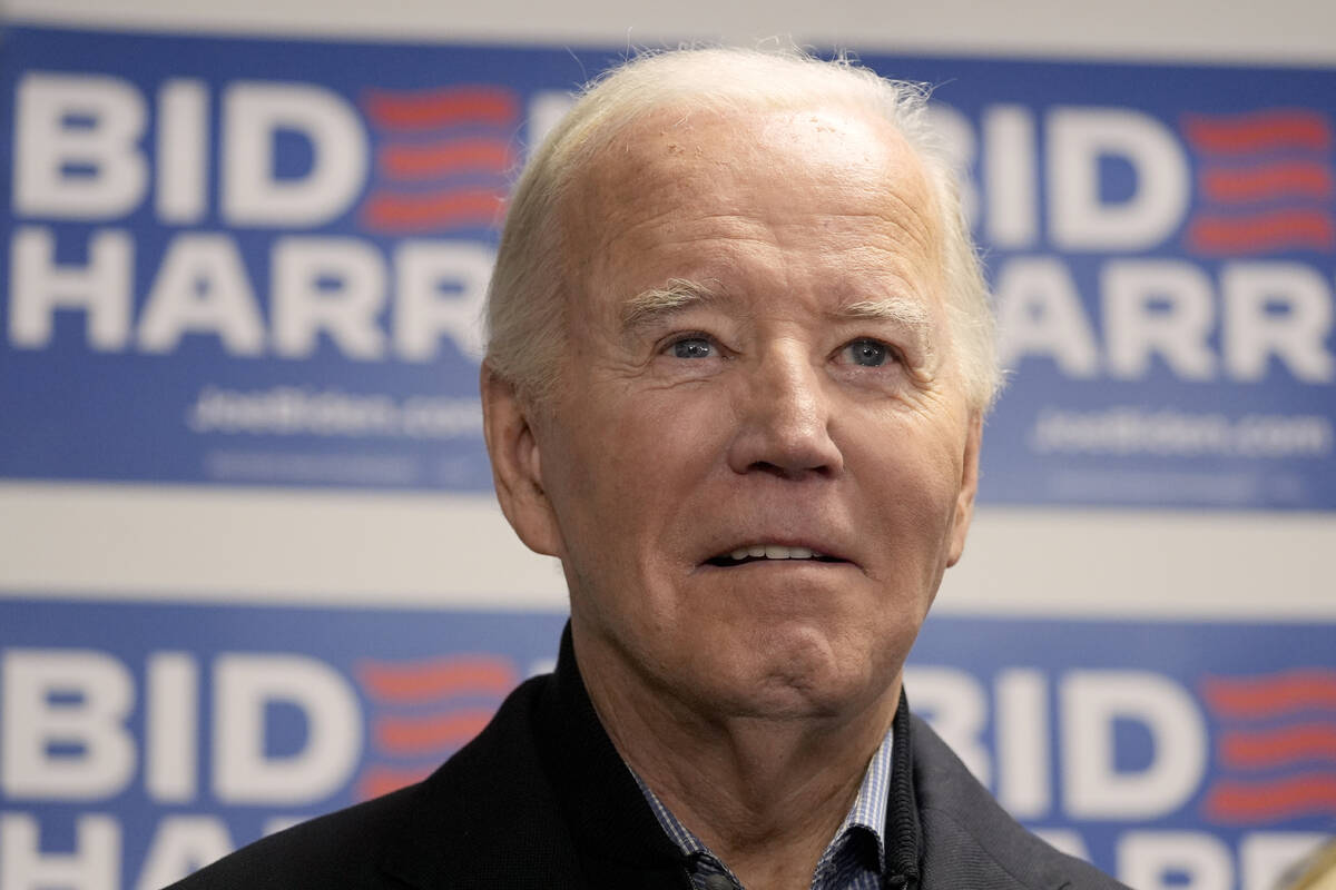 President Joe Biden waits to speak at the Biden campaign headquarters in Wilmington, Del., Satu ...
