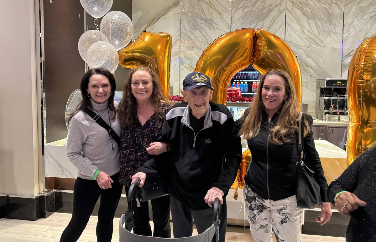 Norius Crisan and his three daughters. The 103-year-old returned to Las Vegas to play bingo and ...