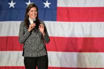Republican presidential candidate former UN Ambassador Nikki Haley speaks at a campaign event i ...