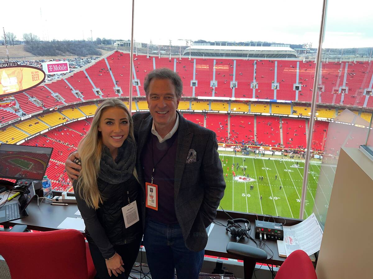 Play-by-play announcer Kevin Harlan, right, and reporter Olivia Harlan Dekker will make history ...
