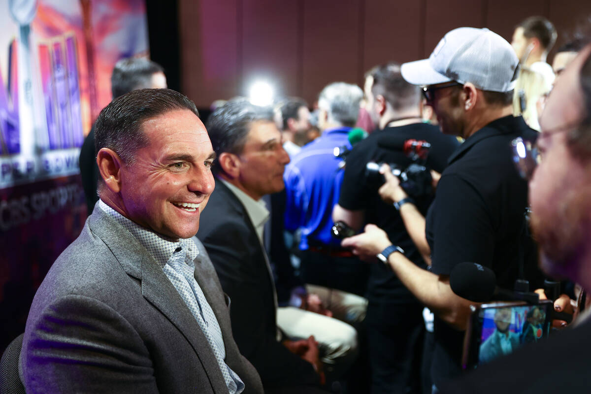 CBS Sports special teams analyst Jay Feely answers questions during a news conference at Mandal ...