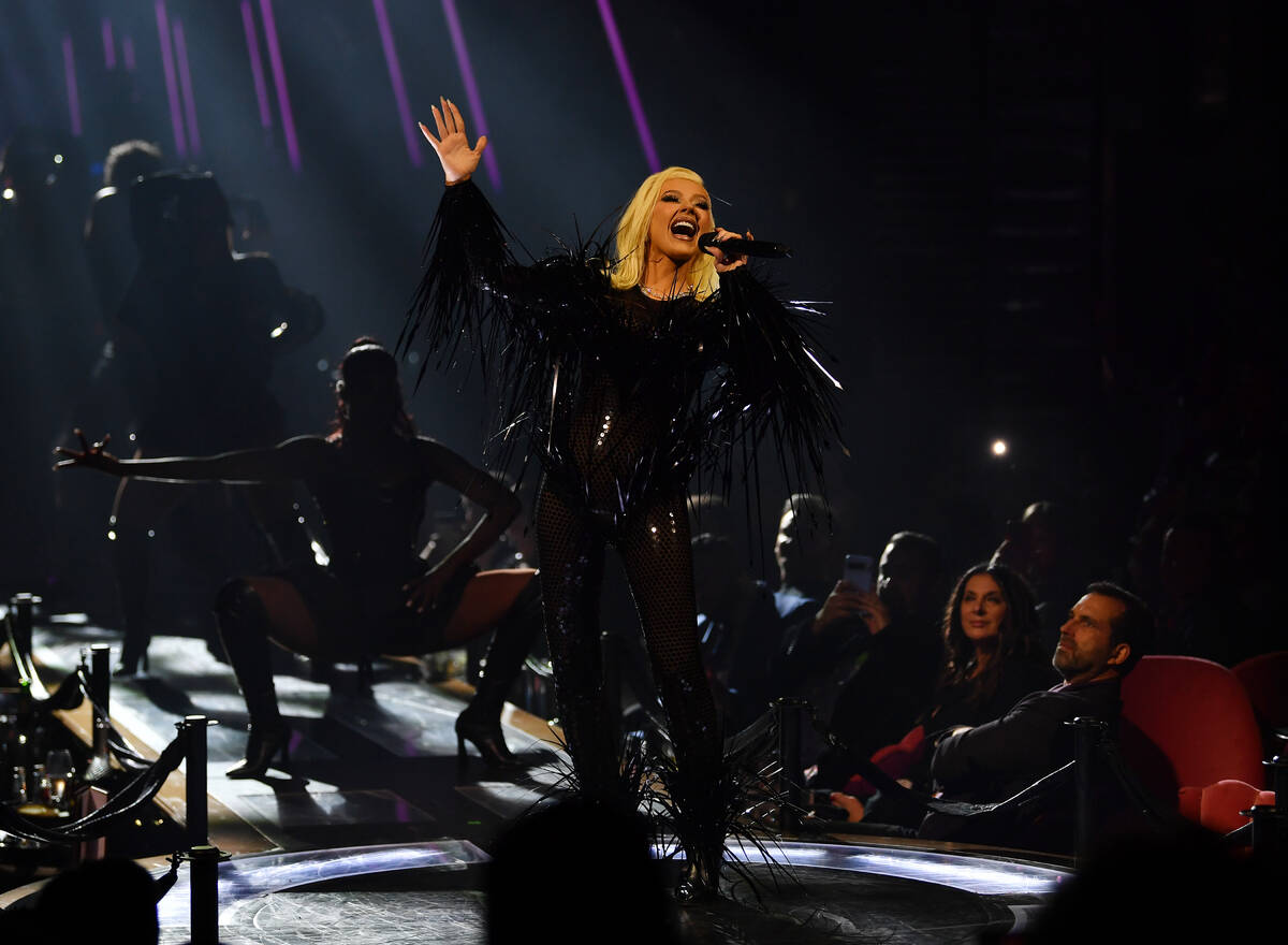 Christina Aguilera performs at her opening night show at Voltaire at The Venetian on Dec. 30, 2 ...