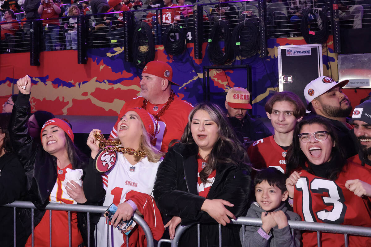 San Francisco 49ers fans show their spirit during Super Bowl Opening Night festivities at Alleg ...