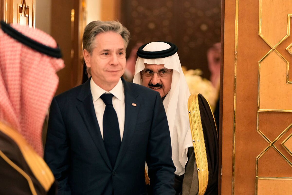 US Secretary of State Antony Blinken leaves with Saudi Arabia's Minister of State and National ...