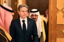 US Secretary of State Antony Blinken leaves with Saudi Arabia's Minister of State and National ...