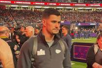 Chiefs linebacker Drue Tranquill takes in the atmosphere at Super Bowl Opening Night at Allegia ...