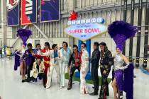 The troupe of Viva Las Vegas Showgirls and Elvis impressionists who greeted the 49ers and Chief ...