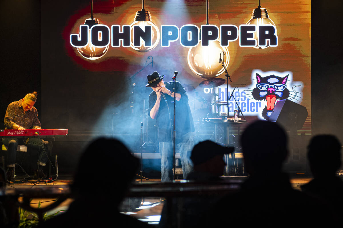 John Popper of Blues Traveler performs at Frooog’s Camp House on Hacienda, outside of the Lux ...