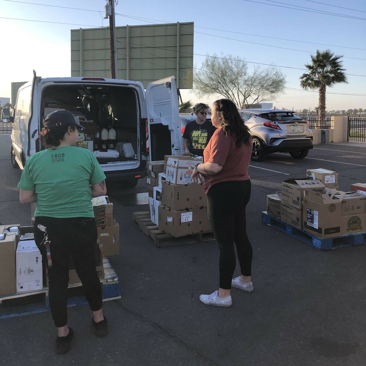 Food Recovery Network volunteers drop off leftover food from the 2023 Super Bowl in Glendale, A ...