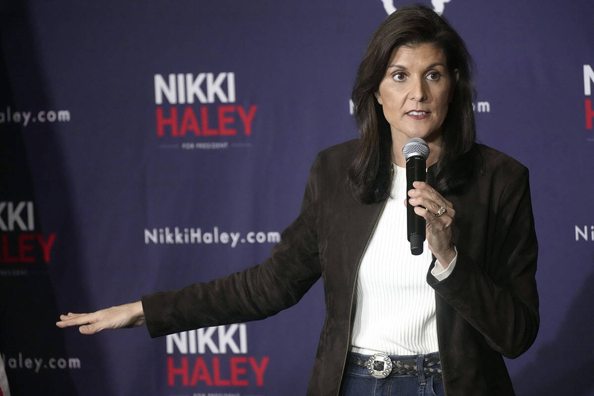 Republican presidential candidate former UN Ambassador Nikki Haley speaks during a campaign ral ...