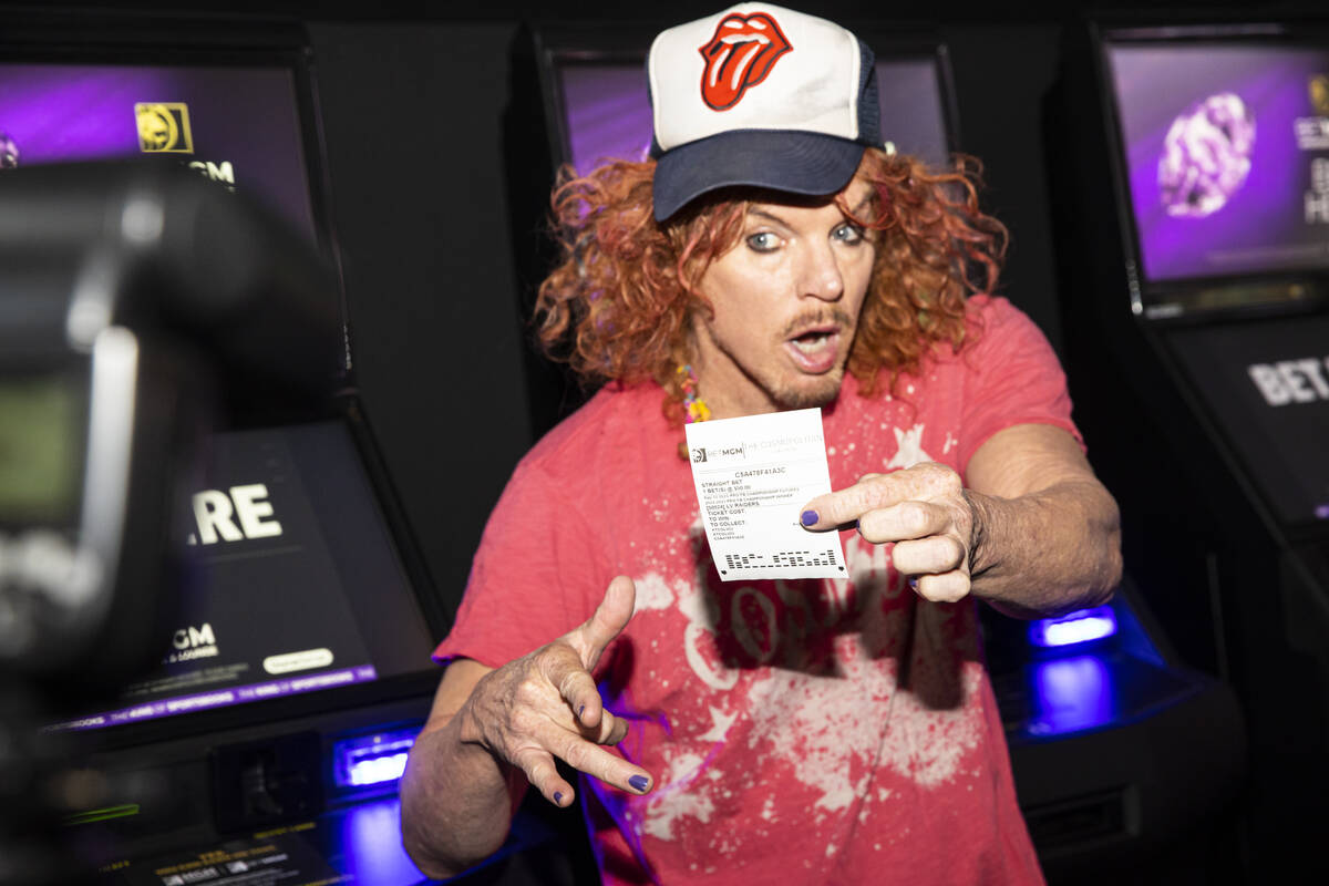 Carrot Top holds his wager for the Raiders to win the Super Bowl after placing it at the BetMGM ...