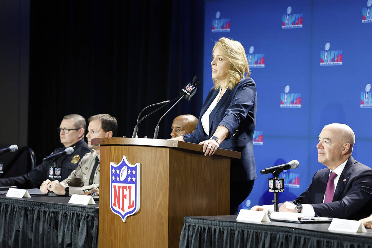 Cathy Lanier, Senior Vice President of Security for the NFL speaks during the Super Bowl Public ...
