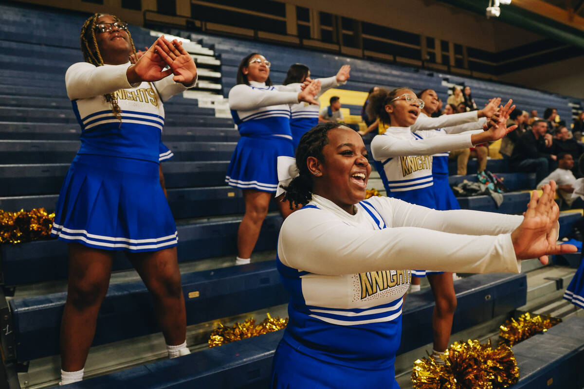 The Democracy Prep cheer team cheers during a game against Spring Valley at Spring Valley High ...