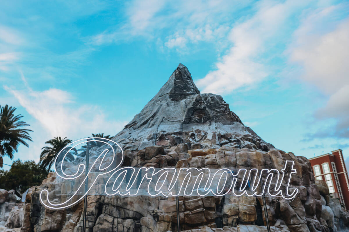 The Mirage’s volcano is turned into a mountain for Paramount attraction in front of The ...