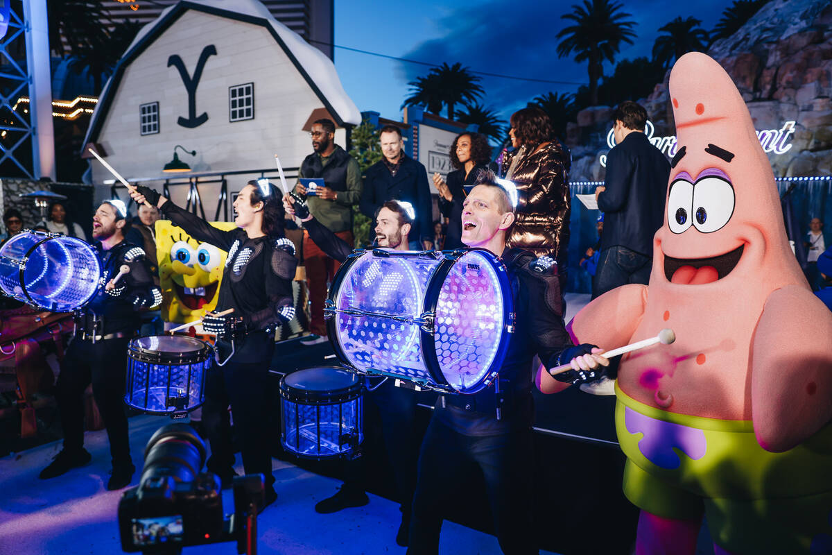 SponegBob and Patrick from the show “SpongeBob SquarePants” join the Drumbots in ...