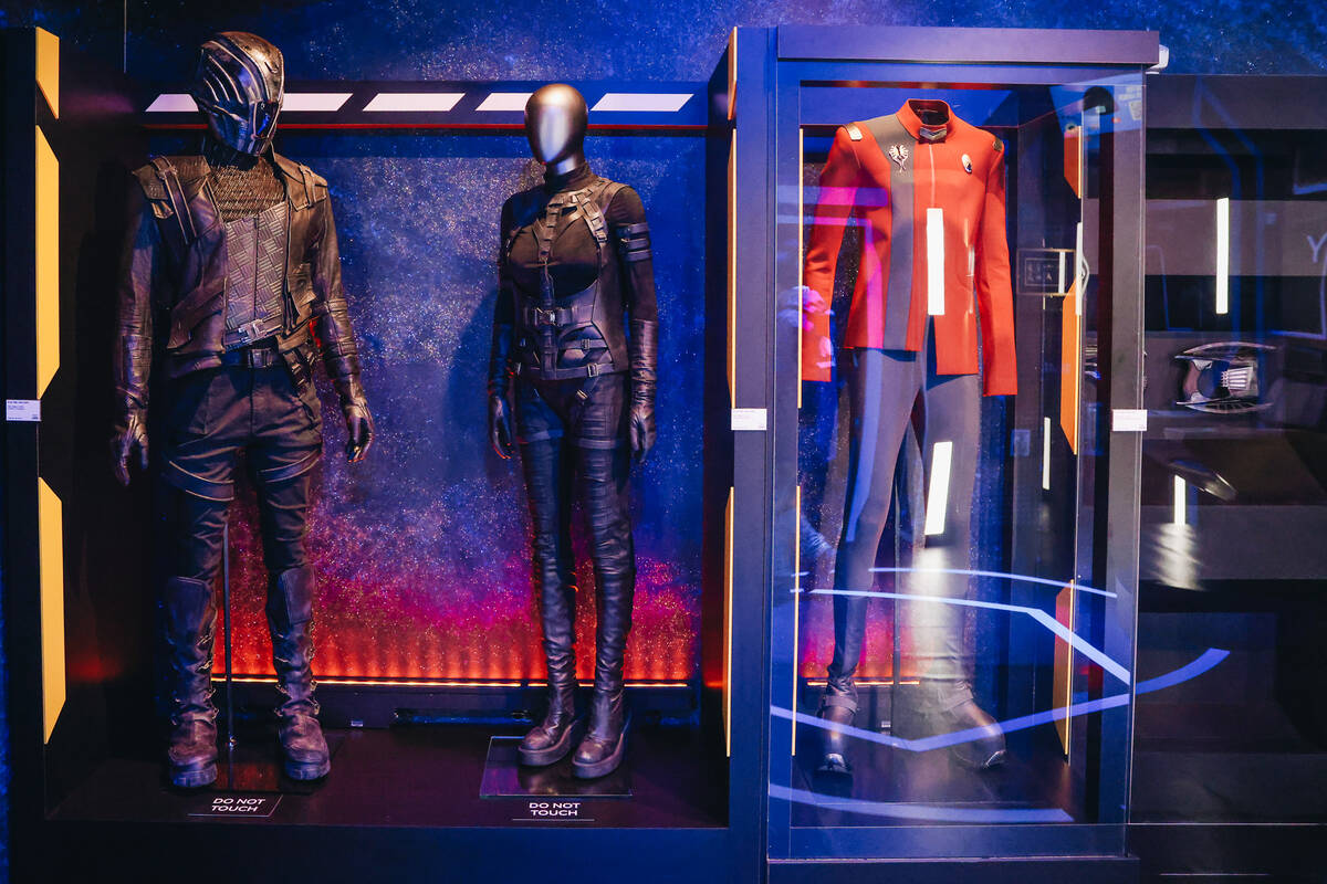 Star Trek costumes are seen at the Paramount attraction in front of The Mirage on Wednesday, Fe ...