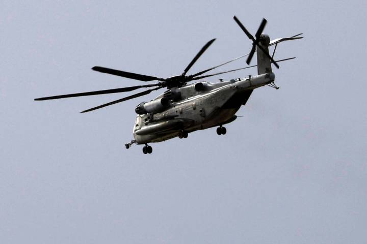 A Marine CH-53E Super Stallion helicopter flies during training at Marine Corps Air Station Mir ...