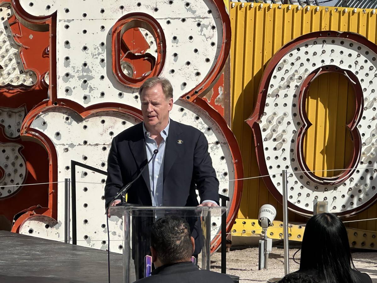 NFL Commissioner Roger Goodell speaks to a crowd at the Neon Museum in downtown Las Vegas, Thur ...