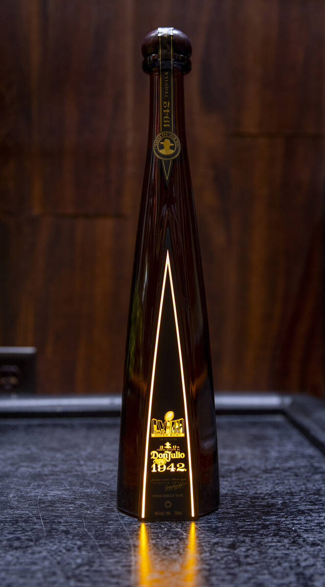 Tequila Don Julio 1942’s iconic bottle shape, has the life-size replica of the 1942 bott ...