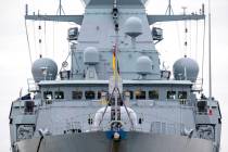 A view of the frigate "Hessen" in the harbour, in Wilhelmshaven, Germany, Thursday, F ...