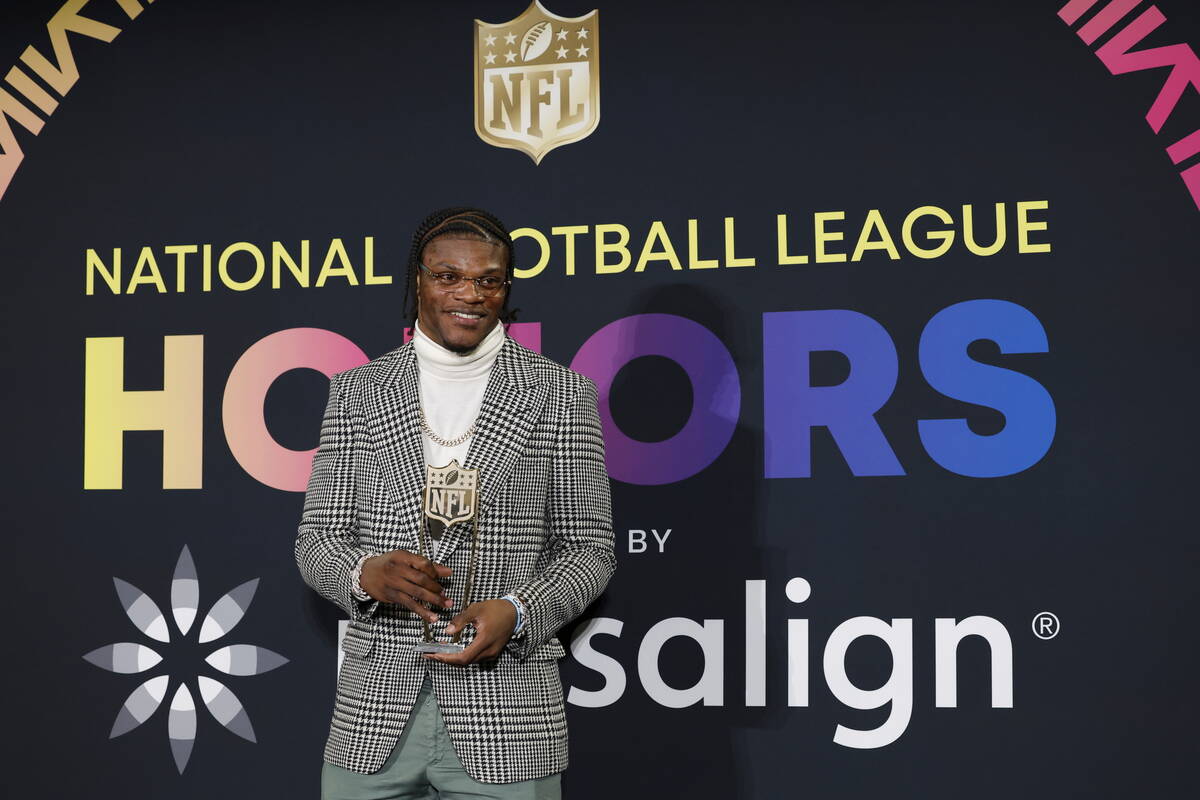 Baltimore Ravens' Lamar Jackson, AP Most valuable player speaks during the NFL Honors award sho ...