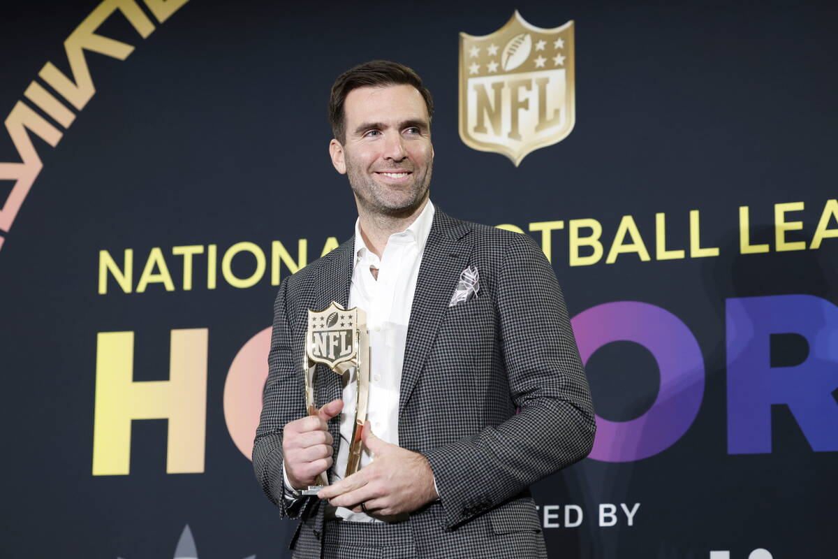 Cleveland Browns' Joe Flacco, AP comeback player of the year speaks during the NFL Honors award ...